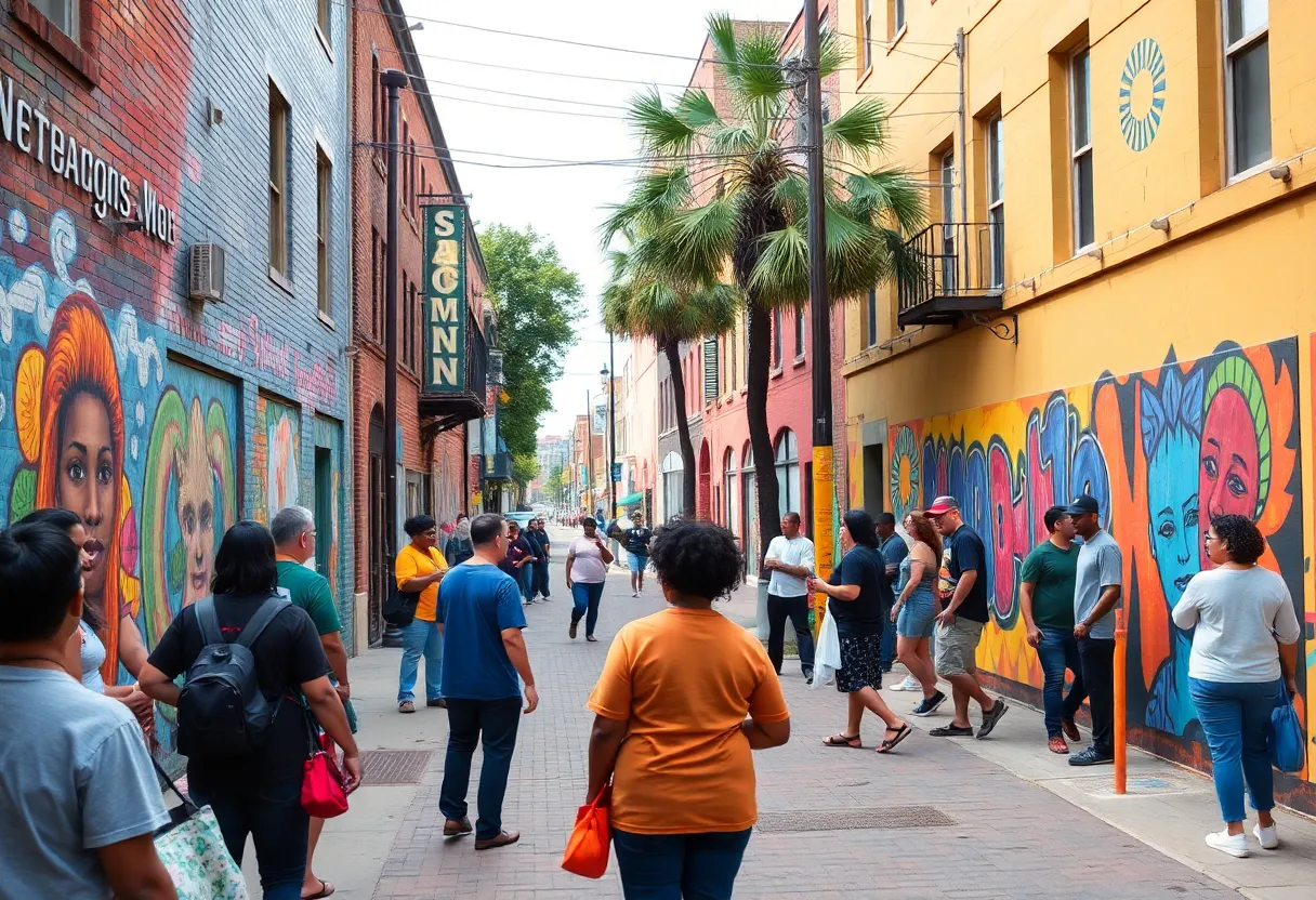 Community members enjoying public art in Savannah