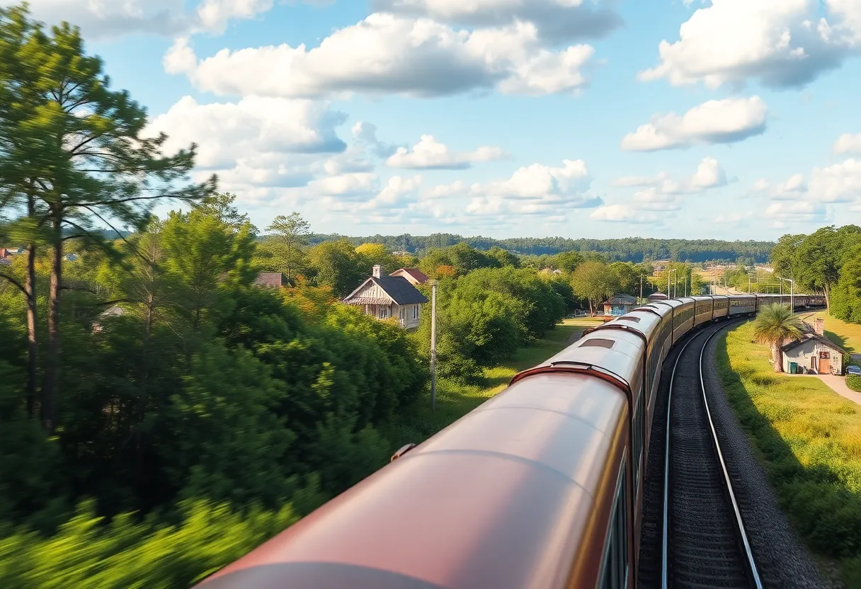 A train traveling through Savannah, Georgia