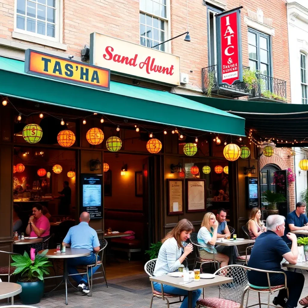People dining outdoors at a restaurant in Savannah.
