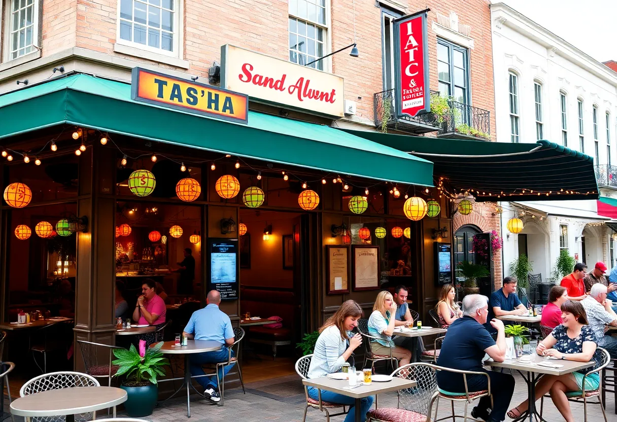 People dining outdoors at a restaurant in Savannah.