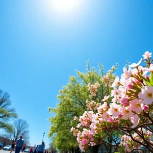 Sunny day in Savannah with blooming flowers and outdoor activities