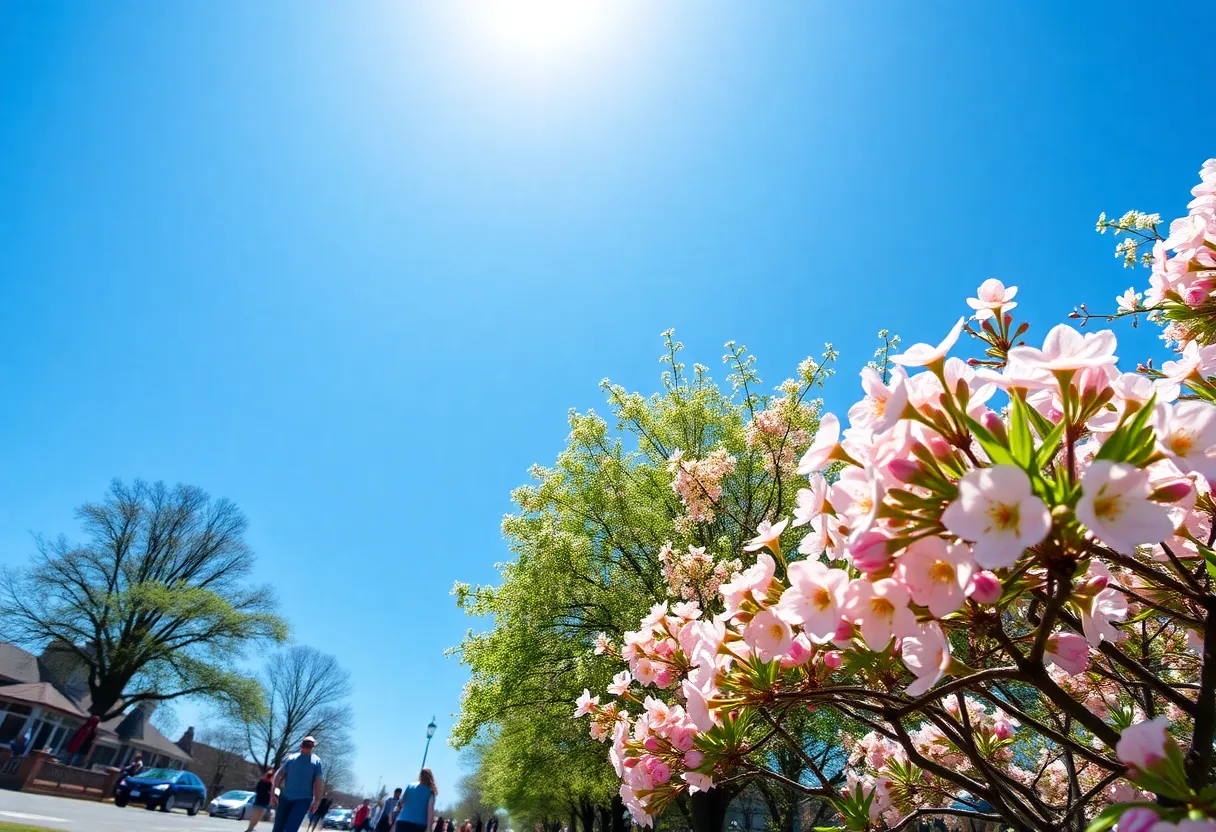 Sunny day in Savannah with blooming flowers and outdoor activities