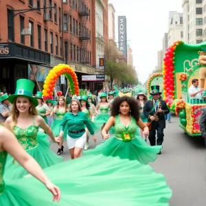 Crowd celebrating during the 200th St. Patrick's Day Parade in Savannah