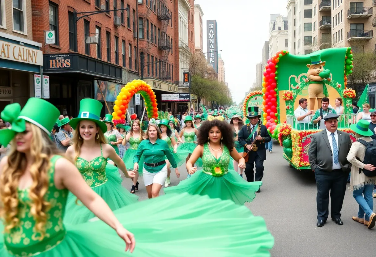 Crowd celebrating during the 200th St. Patrick's Day Parade in Savannah