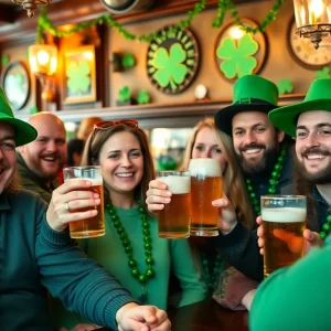 Patrons celebrating St. Patrick's Day in a Savannah pub