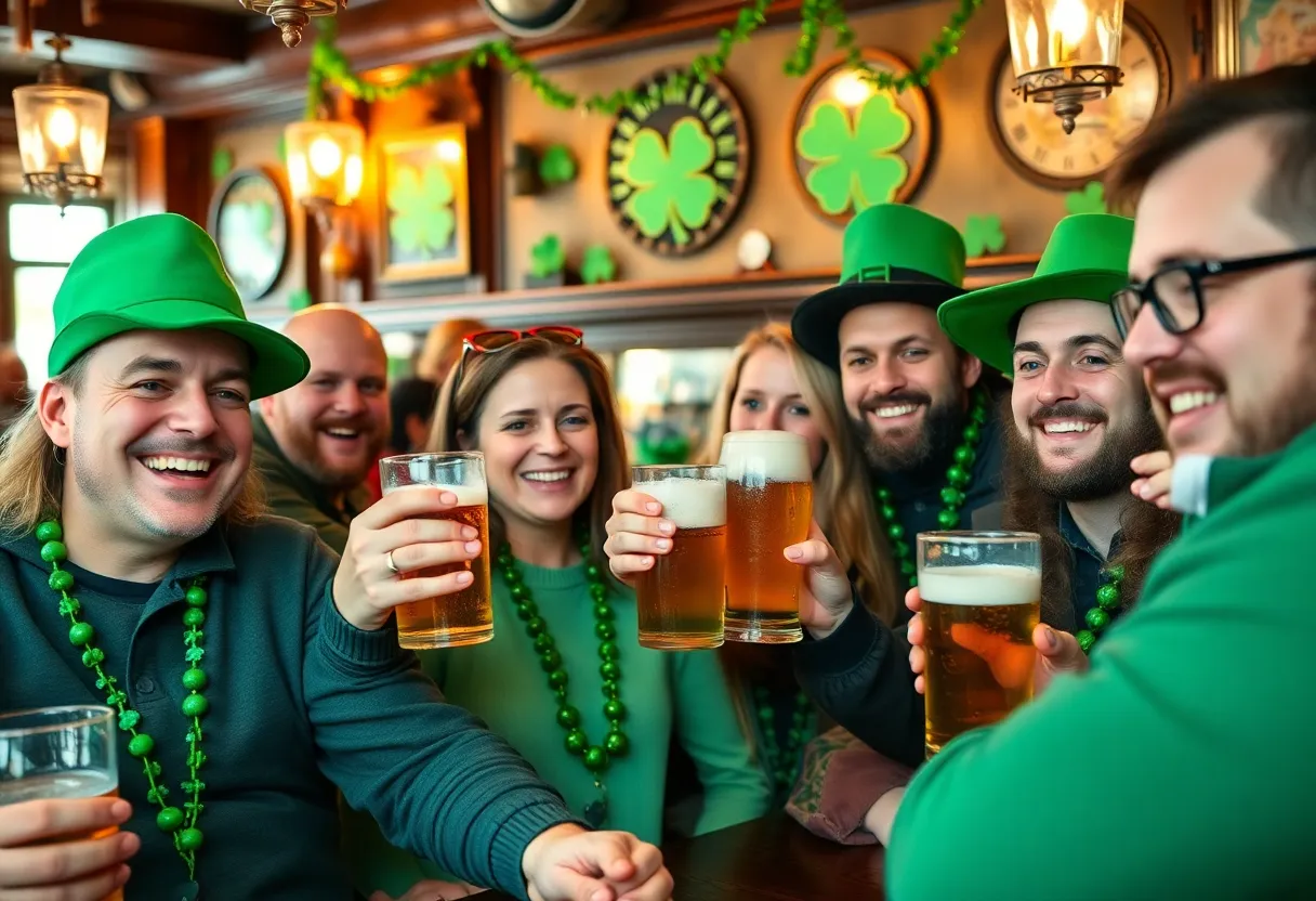 Patrons celebrating St. Patrick's Day in a Savannah pub