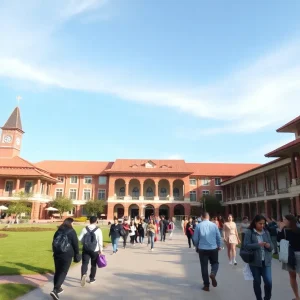 Campus of Savannah State University with students engaged in activities.