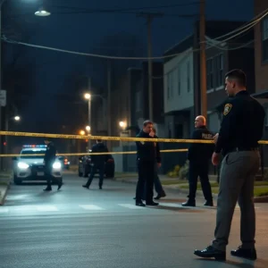 Police officers investigating a shooting scene in Savannah