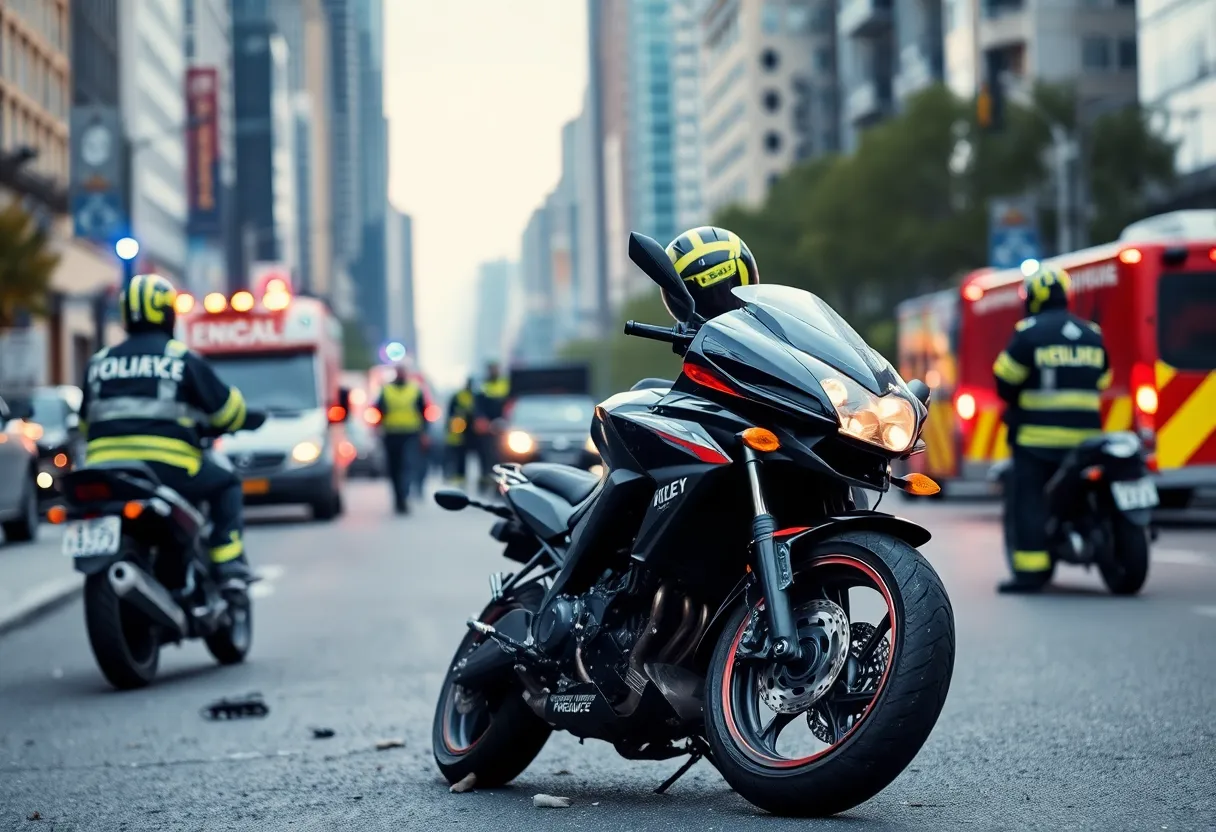 Emergency responders at a motorcycle crash scene in Savannah