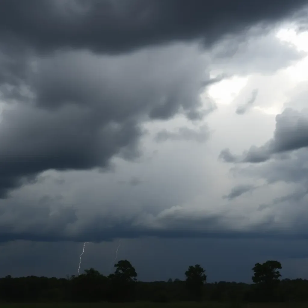 Dark storm clouds over a Georgian landscape