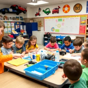 Children participating in a hands-on STEAM workshop at Bryan County Middle School.