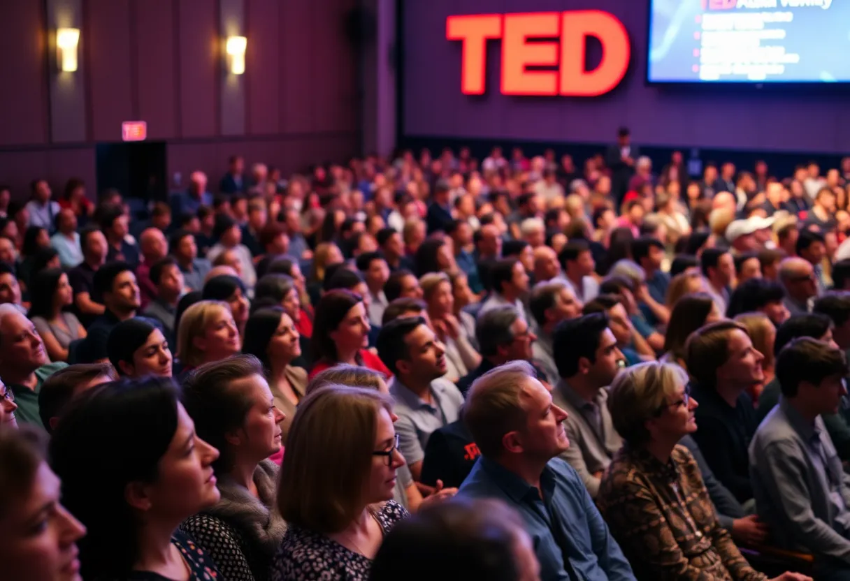 Audience engaged at TEDxSavannah 2025 with speakers on stage.