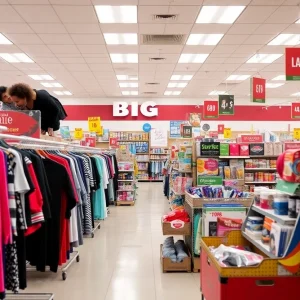 Interior view of a newly renovated Big Lots store featuring varied merchandise.