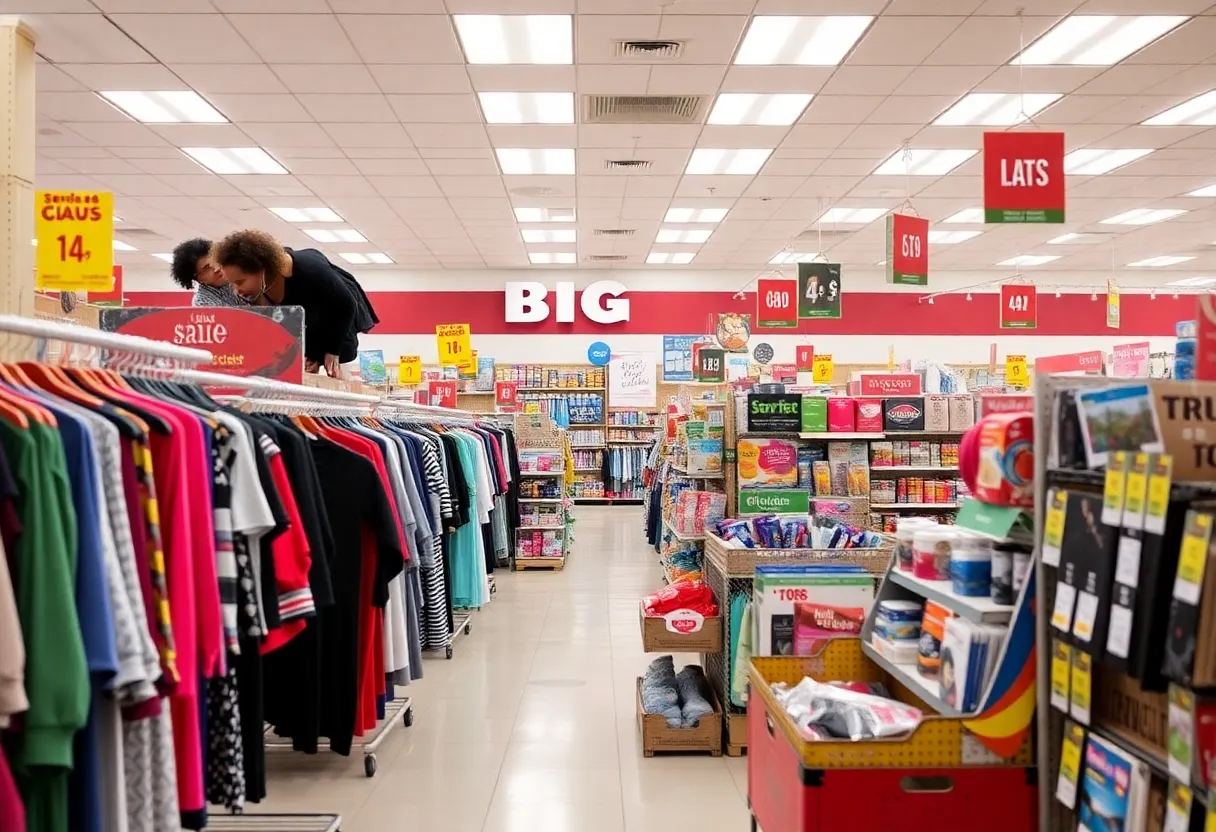 Interior view of a newly renovated Big Lots store featuring varied merchandise.