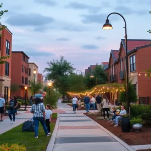 Revitalized neighborhood with sidewalks and street lighting in Georgia
