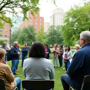 Residents at a community meeting discussing stormwater management