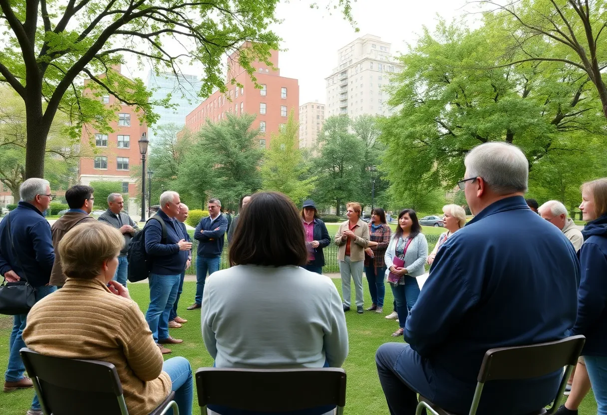 Residents at a community meeting discussing stormwater management