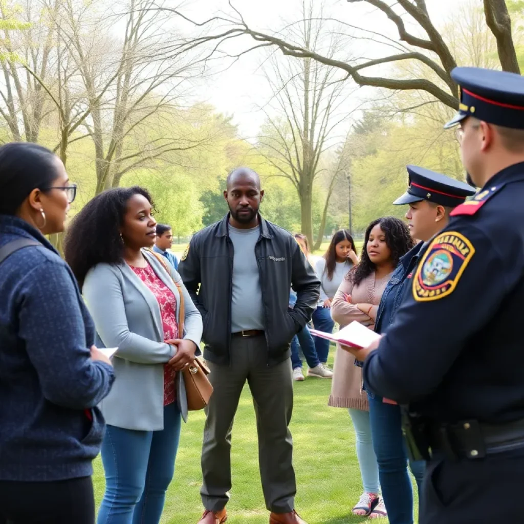 Residents of Savannah discussing public safety with police officers.