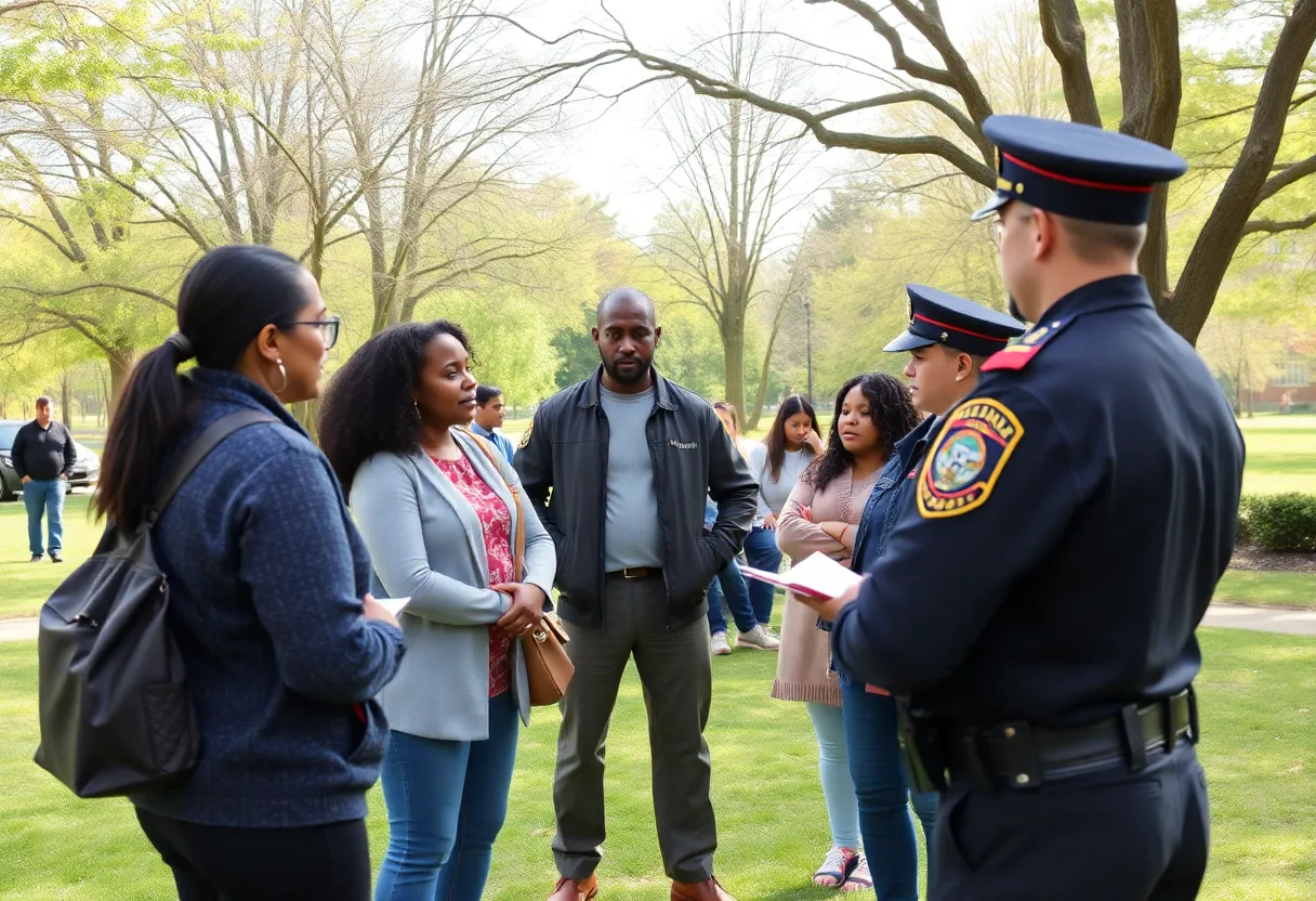 Residents of Savannah discussing public safety with police officers.