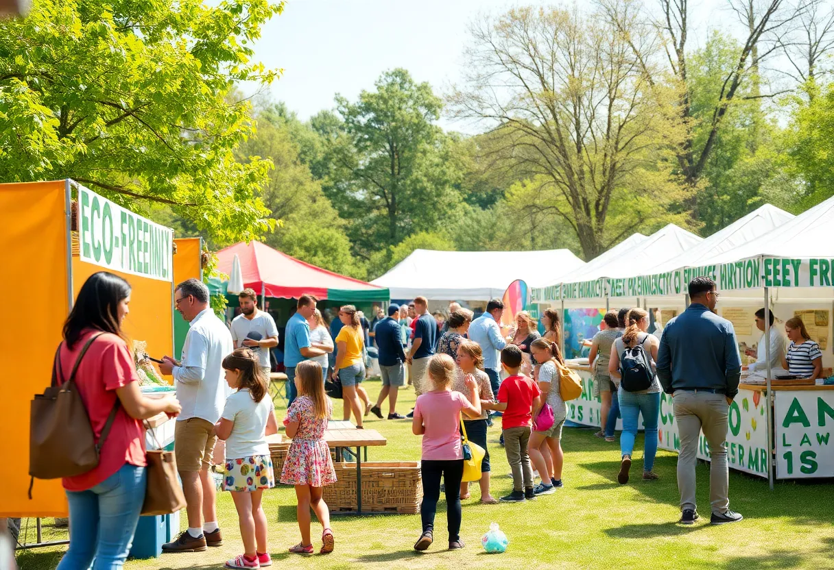 Families enjoying the Earth Day Savannah festival in Daffin Park.
