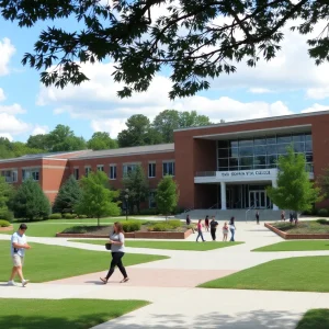 East Georgia State College campus with students in the foreground