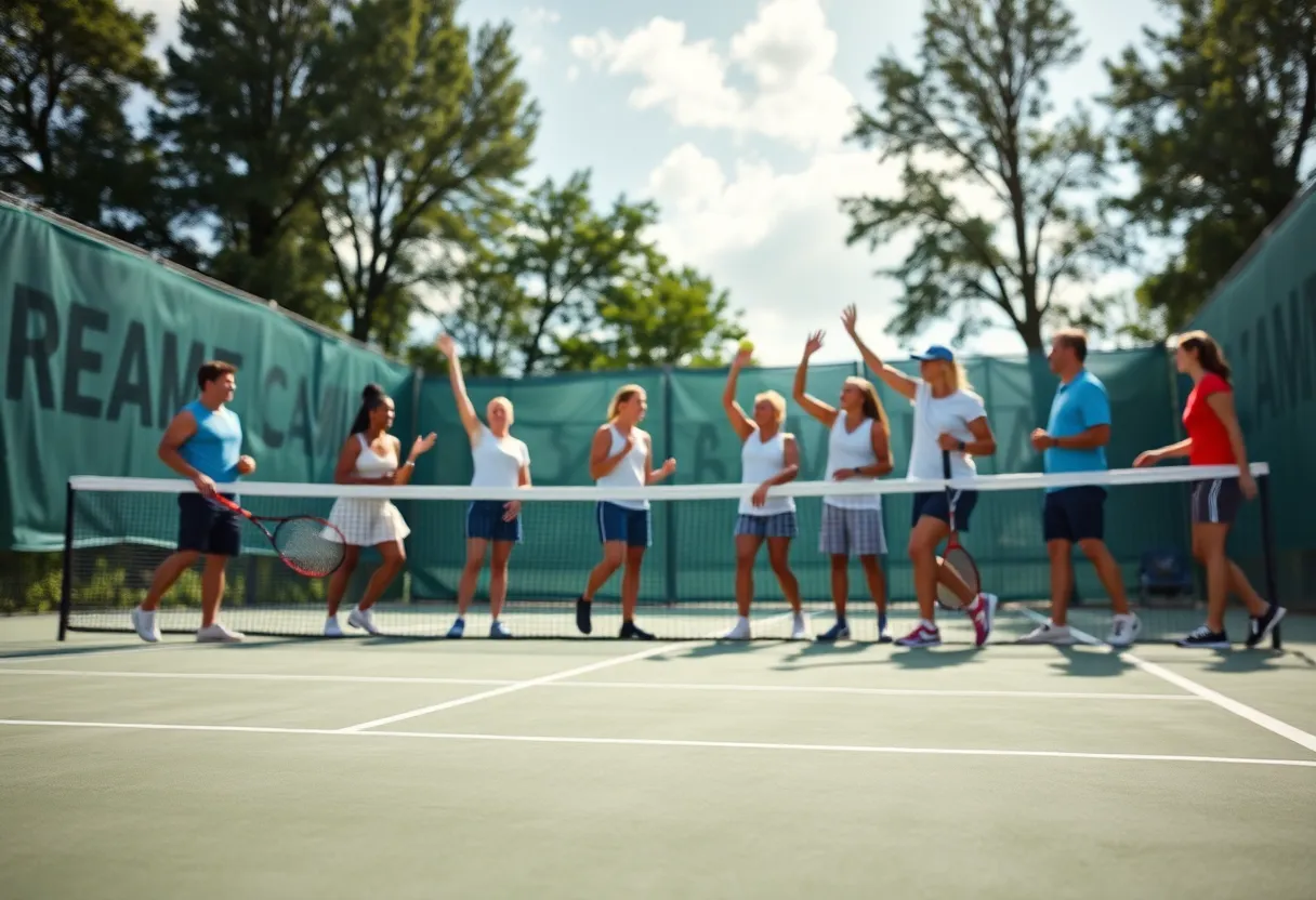 Fort Valley women's tennis team celebrating after winning a match
