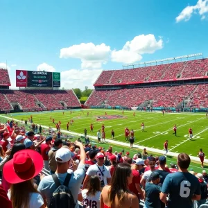 Fans cheering at the Georgia Bulldogs G-Day spring game
