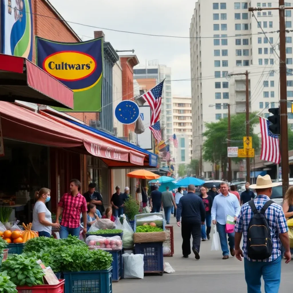 Georgia's business landscape depicting small businesses and agricultural activities.