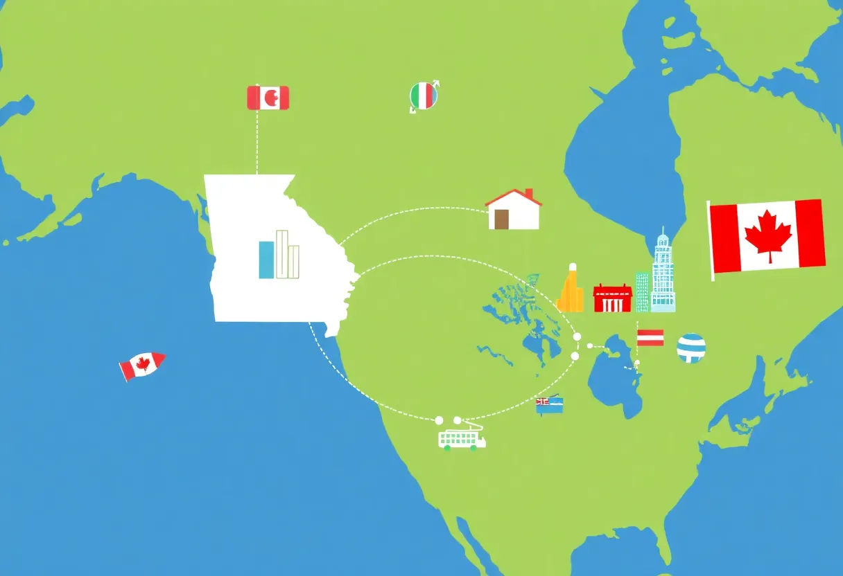 Map highlighting the trade connections between Georgia and Canada