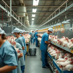 Workers in Georgia poultry processing plant