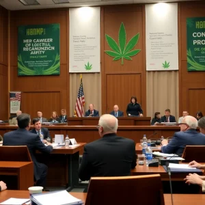 Senators debating hemp regulations in the Georgia Senate assembly.