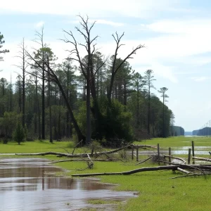 Landscape of Georgia post-Hurricane Helene showing effects of the storm.