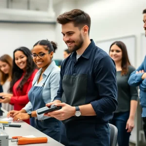 Diverse vocational training students in a classroom setting.