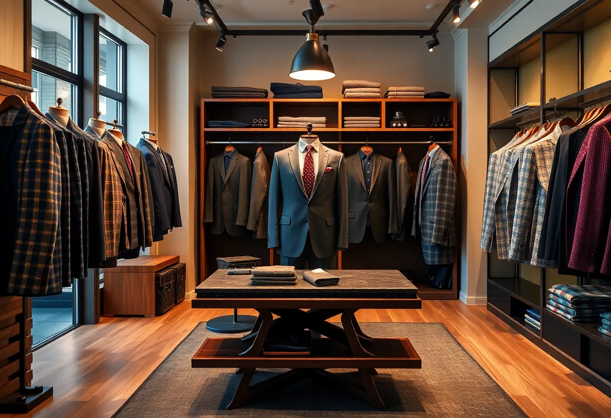 Interior view of J. Parker Ltd. showcasing custom suits and sportscoats.