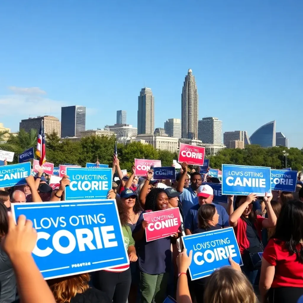 Campaign scene with supporters and signs in Georgia