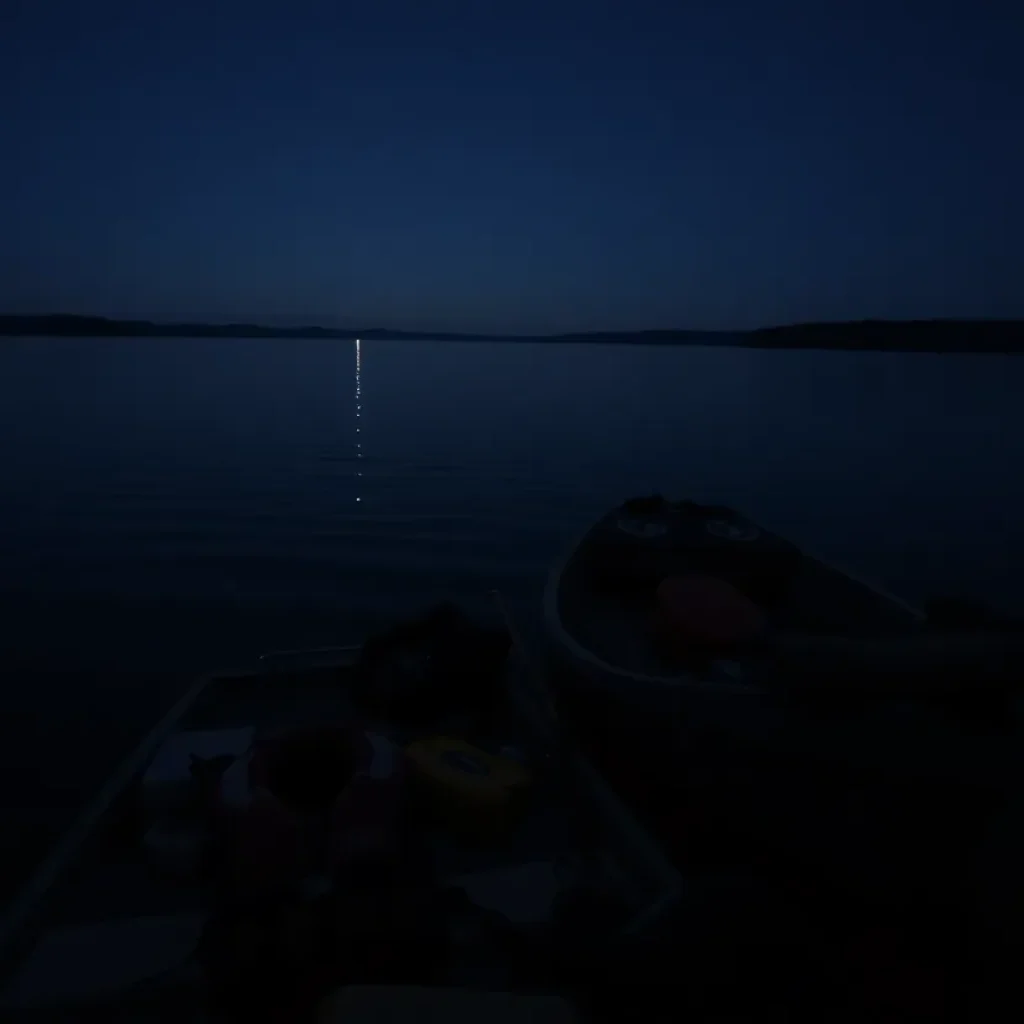 Peaceful lake scene highlighting boating safety equipment