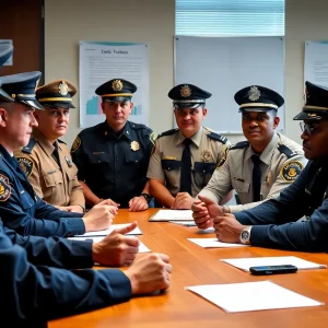 Members of a police task force strategizing in a meeting
