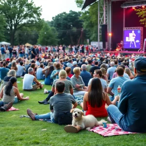People enjoying the Phil the Neighborhood concert series in a beautiful Savannah park.