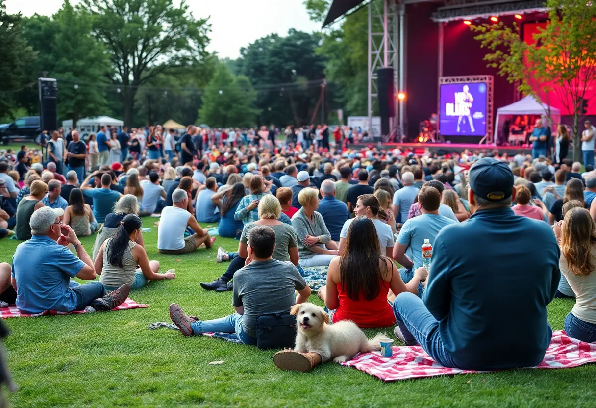 People enjoying the Phil the Neighborhood concert series in a beautiful Savannah park.