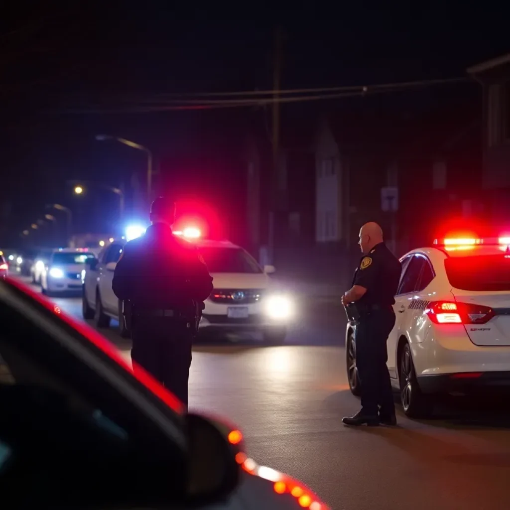 Police officers conducting a traffic stop at night