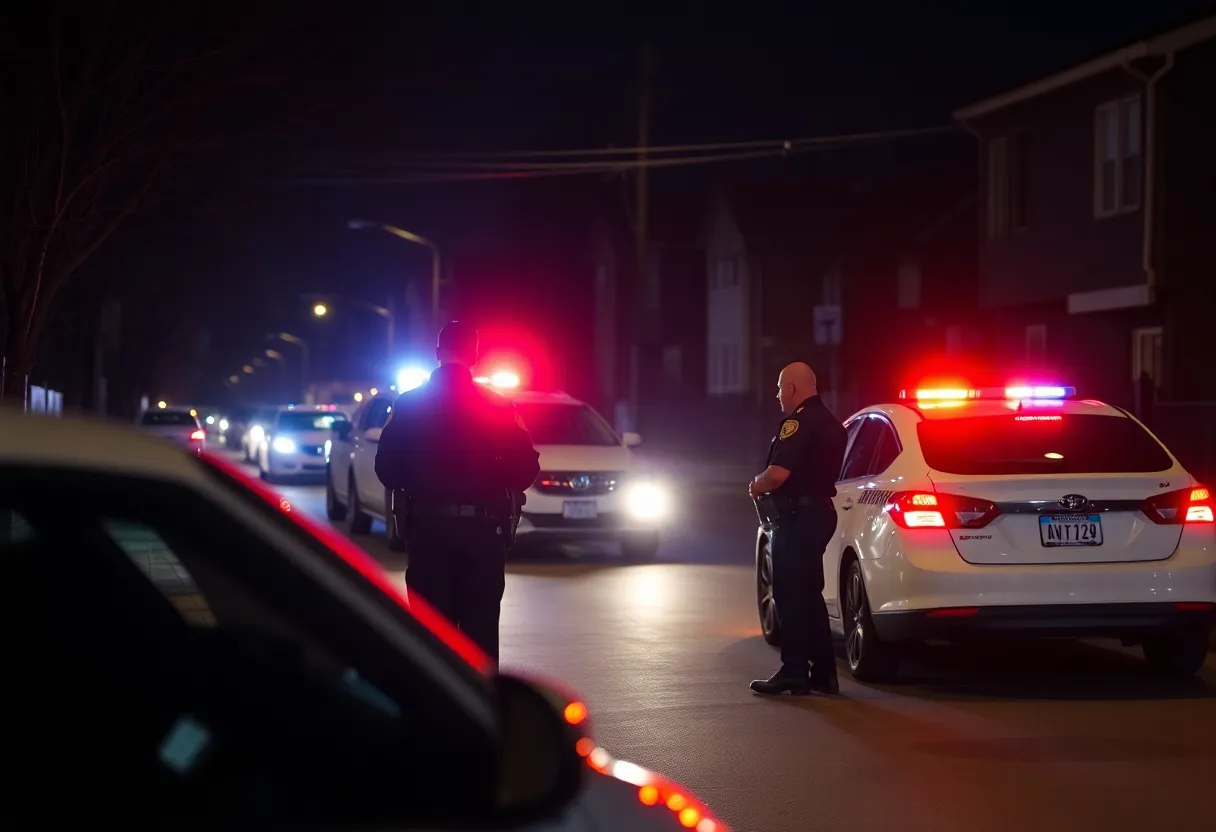 Police officers conducting a traffic stop at night