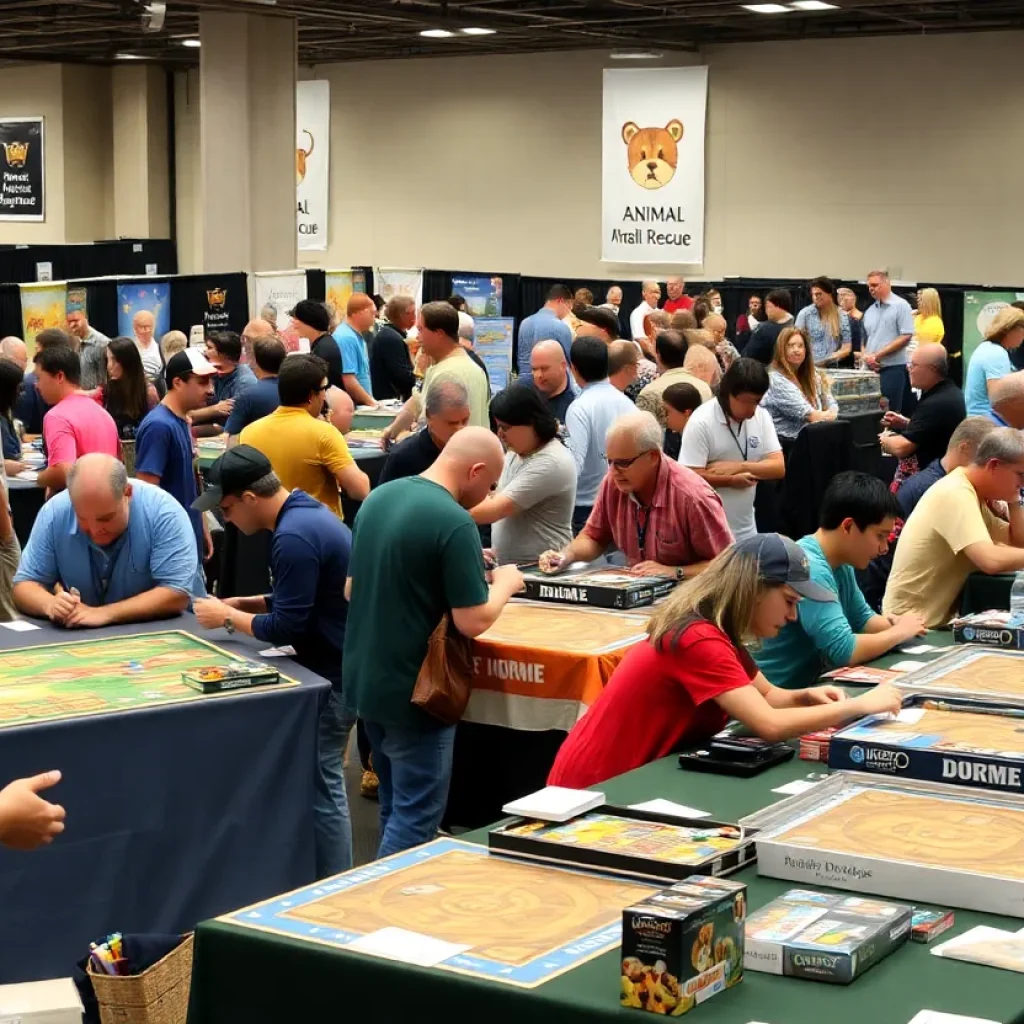 Attendees enjoying games at the Rolling on the River board game convention in Savannah.