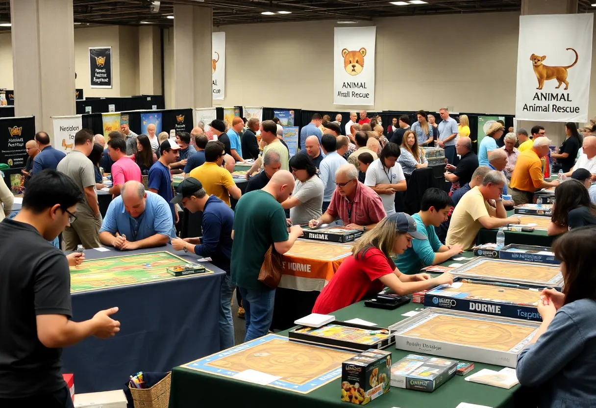Attendees enjoying games at the Rolling on the River board game convention in Savannah.