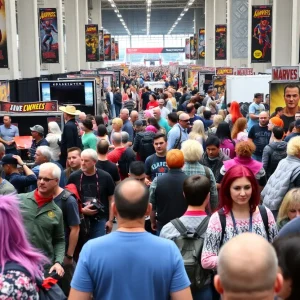 Crowd enjoying the Savannah Comic Con with vibrant costumes and decorations.