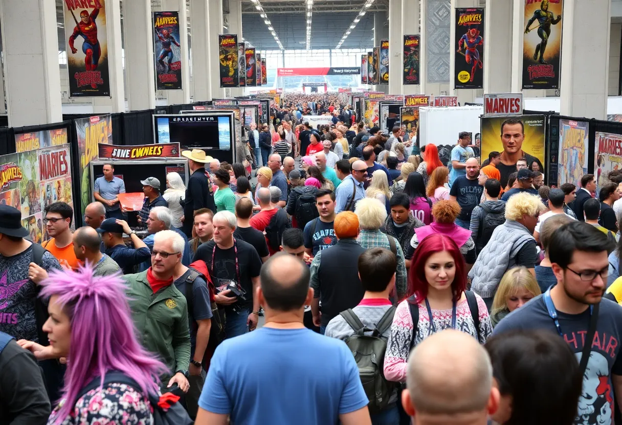 Crowd enjoying the Savannah Comic Con with vibrant costumes and decorations.