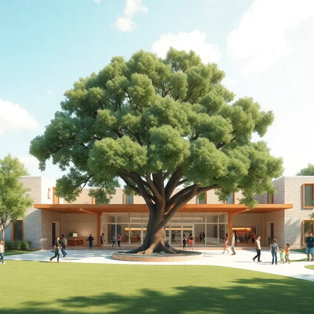 Conceptual illustration of a community center in Savannah with outdoor recreational activities.