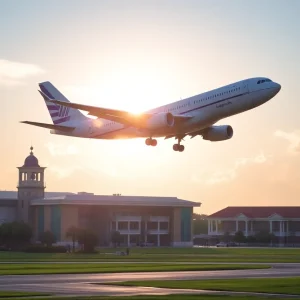 A plane taking off at Savannah/Hilton Head International Airport