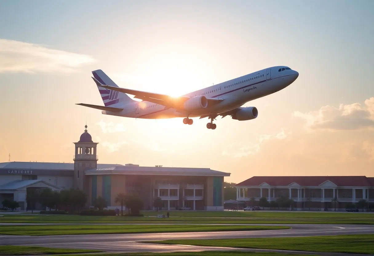 A plane taking off at Savannah/Hilton Head International Airport