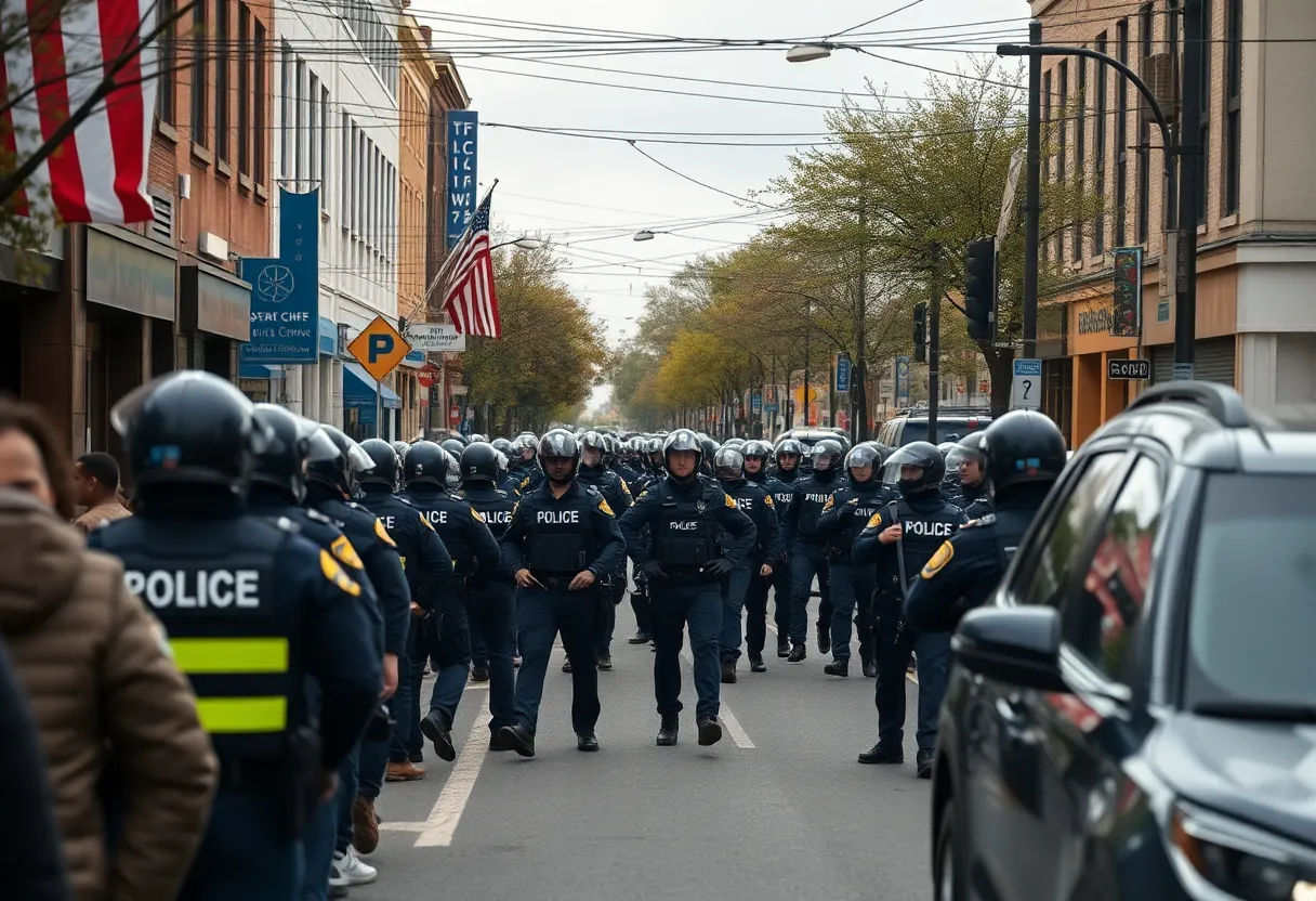 Police standoff scene in Savannah with heavy police presence.