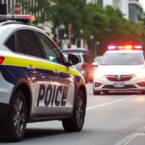 Police car conducting a traffic stop on East Victory Drive in Savannah